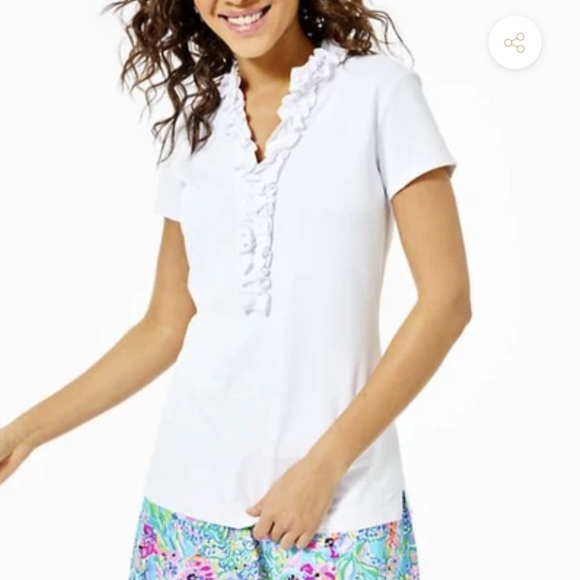 Lilly Pulitzer Tops - Lilly Pulitzer UPF 50+ Luxletic White Ruffled Short Sleeve Polo Top Size XXS NWT